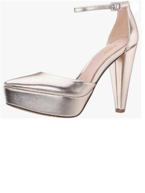 YDN Gold Platform Round Toe Pumps Chunky High Heel D'orsays Ankle Strap Shoes